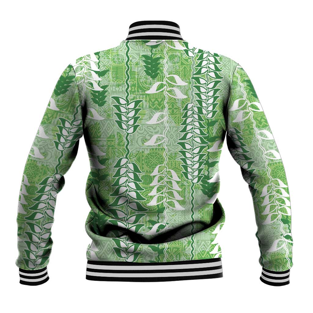 Green Hawaii Tapa Pattern Baseball Jacket With Heliconia Vintage Style LT05 - Polynesian Pride
