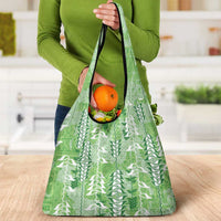 Green Hawaii Tapa Pattern Grocery Bag With Heliconia Vintage Style LT05 - Polynesian Pride