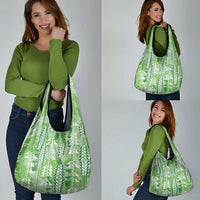 Green Hawaii Tapa Pattern Grocery Bag With Heliconia Vintage Style LT05 - Polynesian Pride
