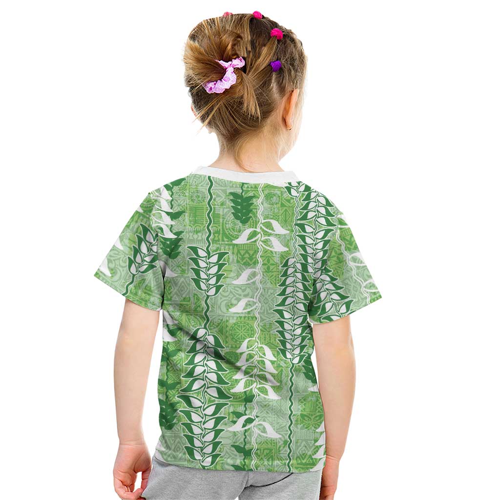 Green Hawaii Tapa Pattern Kid T Shirt With Heliconia Vintage Style LT05 - Polynesian Pride