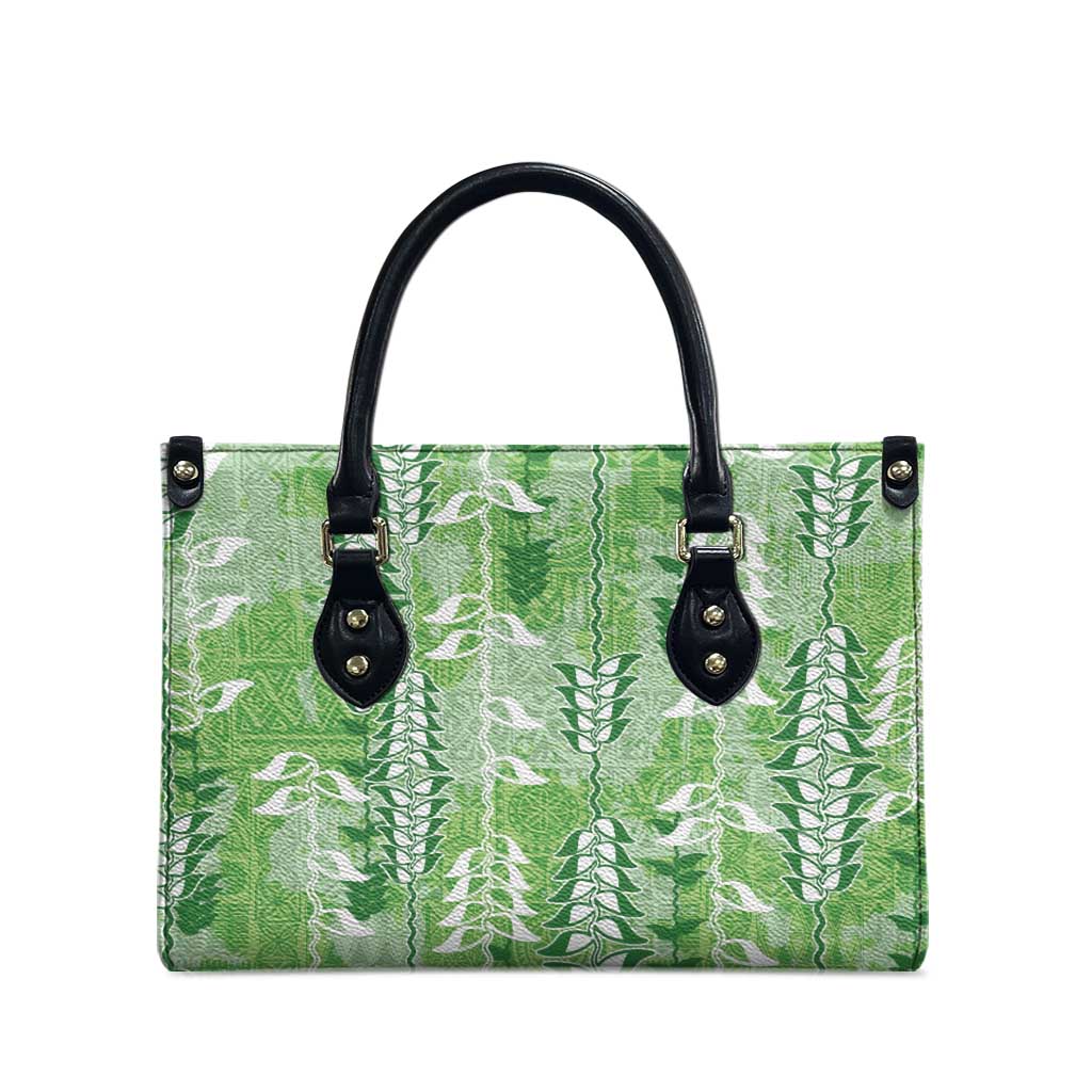 Green Hawaii Tapa Pattern Leather Bag With Heliconia Vintage Style LT05 - Polynesian Pride