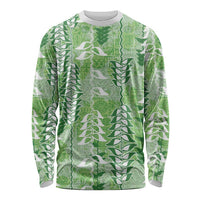 Green Hawaii Tapa Pattern Long Sleeve Shirt With Heliconia Vintage Style LT05 Unisex Green - Polynesian Pride