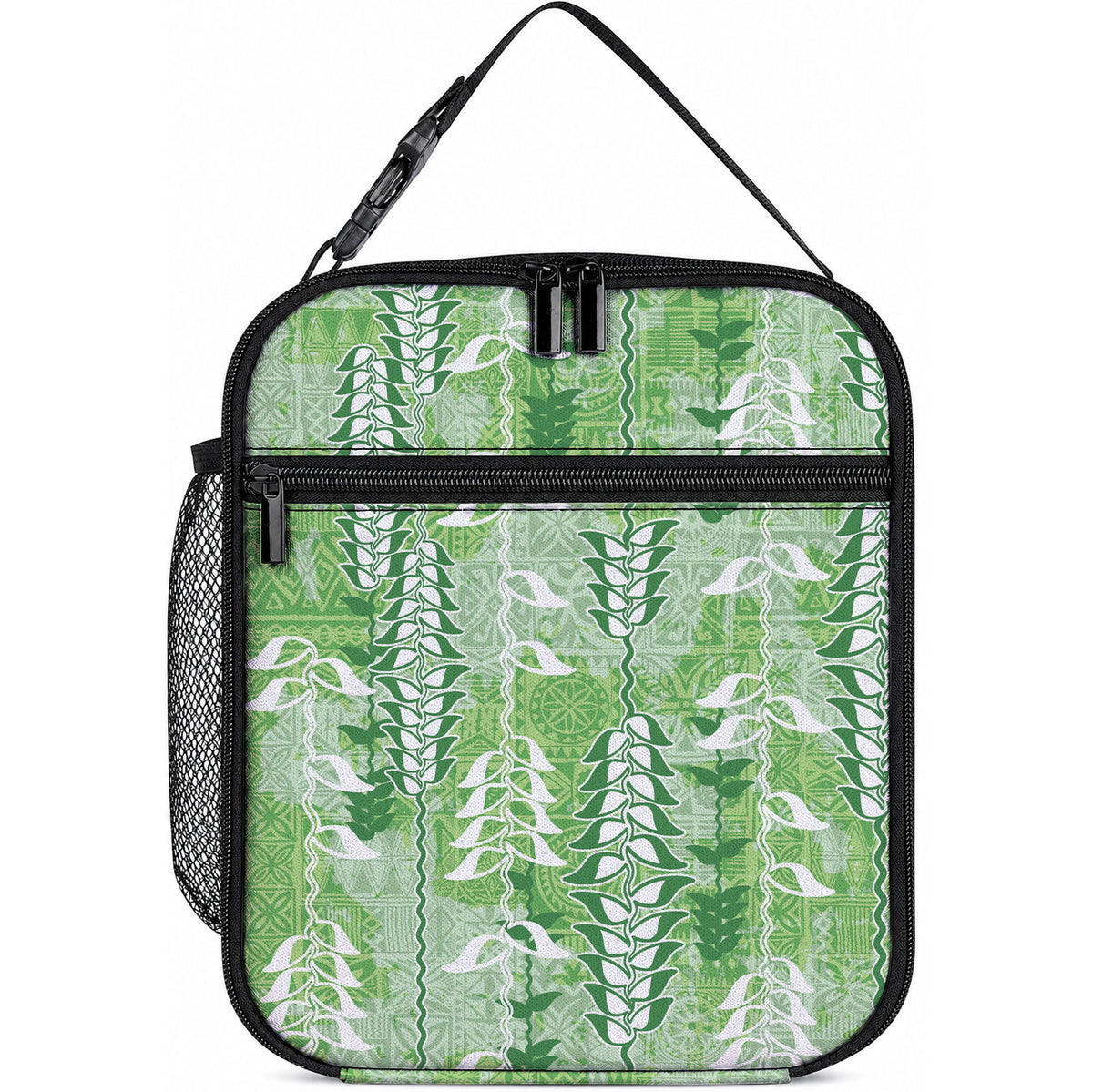 Green Hawaii Tapa Pattern Lunch Bag With Heliconia Vintage Style LT05 10.2 × 8.3 × 4.3 inch Green - Polynesian Pride