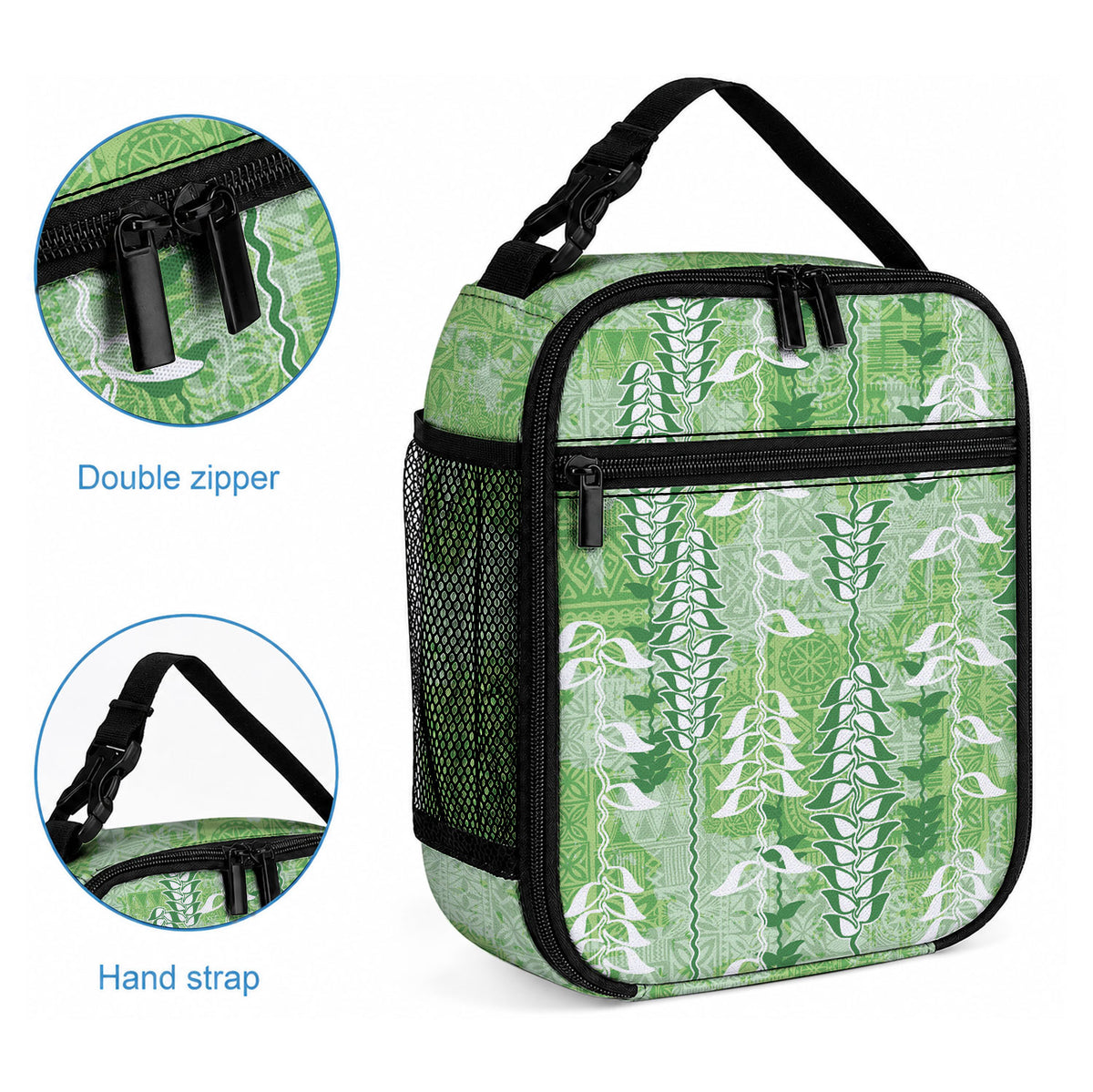 Green Hawaii Tapa Pattern Lunch Bag With Heliconia Vintage Style LT05 - Polynesian Pride