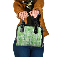 Green Hawaii Tapa Pattern Shoulder Handbag With Heliconia Vintage Style LT05 One Size Green - Polynesian Pride