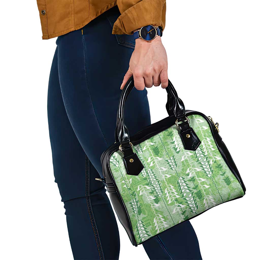 Green Hawaii Tapa Pattern Shoulder Handbag With Heliconia Vintage Style LT05 - Polynesian Pride