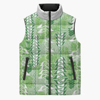 Green Hawaii Tapa Pattern Sleeveless Puffer Jacket With Heliconia Vintage Style LT05 Unisex Green - Polynesian Pride