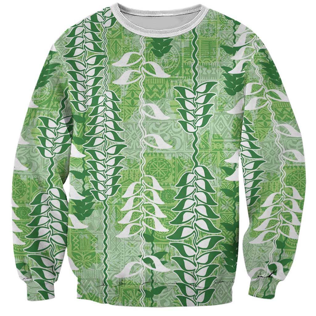 Green Hawaii Tapa Pattern Sweatshirt With Heliconia Vintage Style LT05 Unisex Green - Polynesian Pride