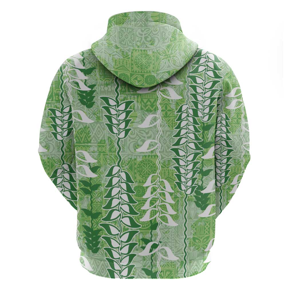 Green Hawaii Tapa Pattern Zip Hoodie With Heliconia Vintage Style LT05 - Polynesian Pride