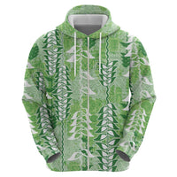 Green Hawaii Tapa Pattern Zip Hoodie With Heliconia Vintage Style LT05 - Polynesian Pride