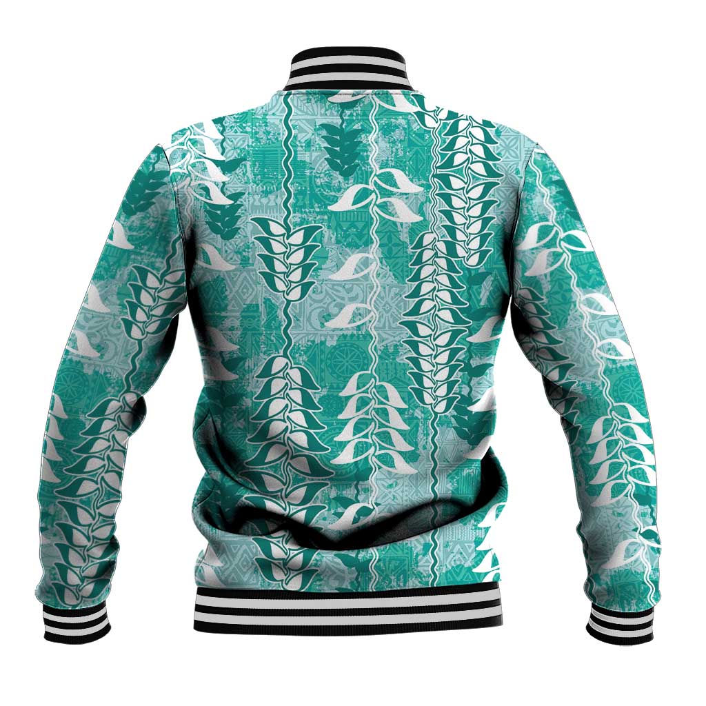 Teal Hawaii Tapa Pattern Baseball Jacket With Heliconia Vintage Style LT05 - Polynesian Pride
