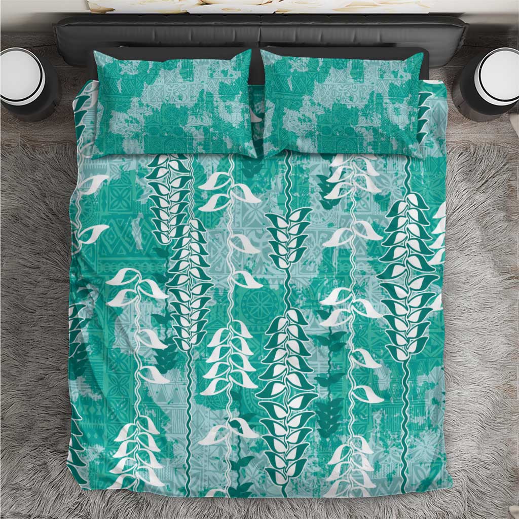 Teal Hawaii Tapa Pattern Bedding Set With Heliconia Vintage Style LT05 Teal - Polynesian Pride