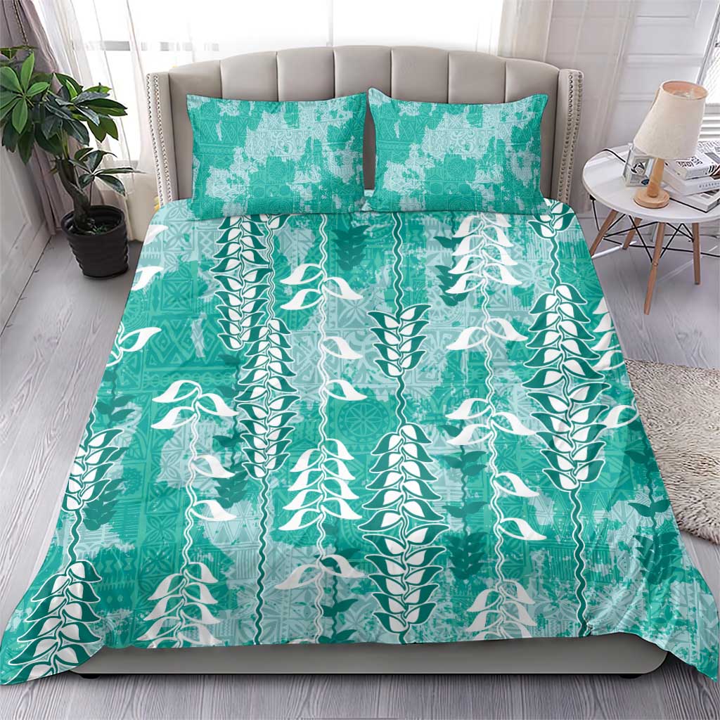 Teal Hawaii Tapa Pattern Bedding Set With Heliconia Vintage Style LT05 - Polynesian Pride