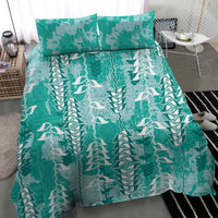Teal Hawaii Tapa Pattern Bedding Set With Heliconia Vintage Style LT05 - Polynesian Pride