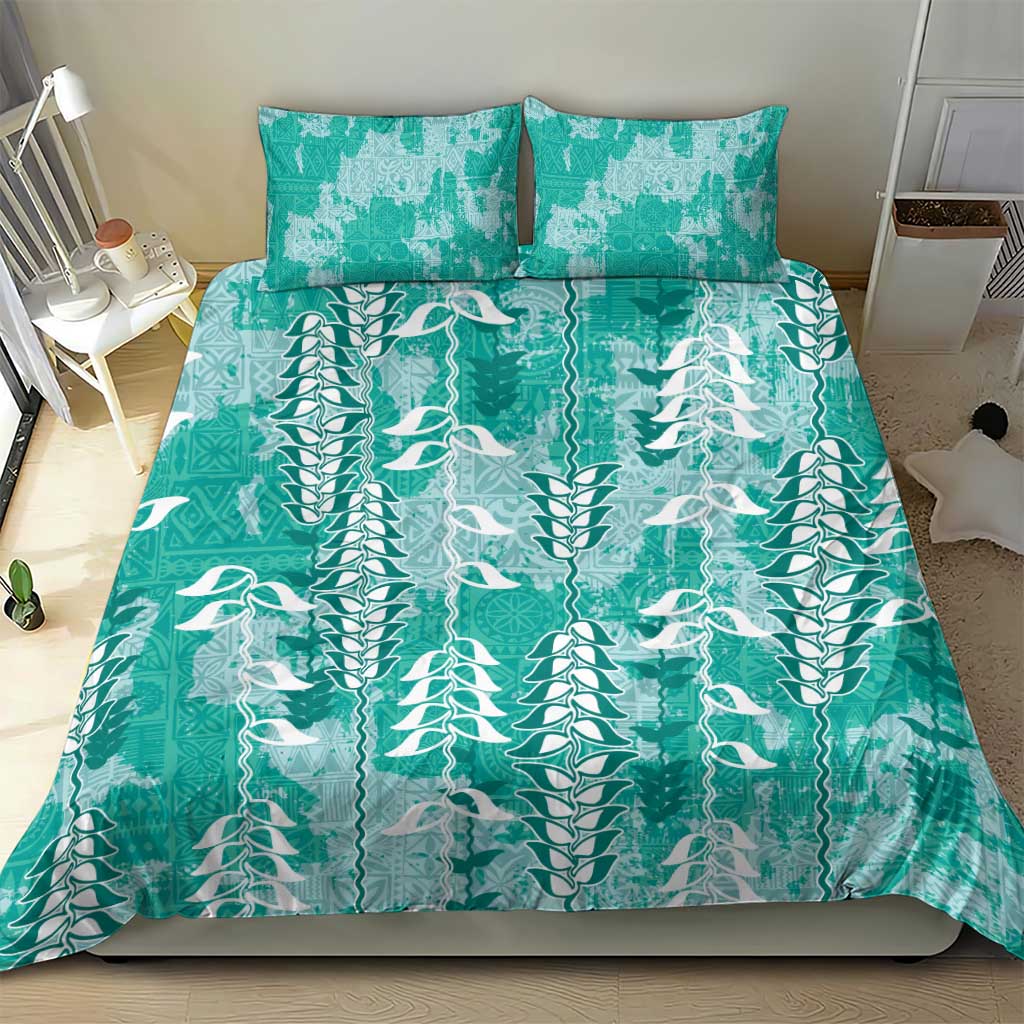 Teal Hawaii Tapa Pattern Bedding Set With Heliconia Vintage Style LT05 - Polynesian Pride