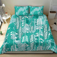 Teal Hawaii Tapa Pattern Bedding Set With Heliconia Vintage Style LT05 - Polynesian Pride