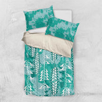 Teal Hawaii Tapa Pattern Bedding Set With Heliconia Vintage Style LT05 US Twin 172cm x 218cm Teal - Polynesian Pride