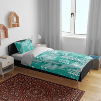Teal Hawaii Tapa Pattern Bedding Set With Heliconia Vintage Style LT05 - Polynesian Pride