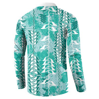 Teal Hawaii Tapa Pattern Button Sweatshirt With Heliconia Vintage Style LT05 - Polynesian Pride