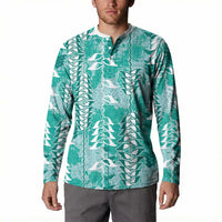 Teal Hawaii Tapa Pattern Button Sweatshirt With Heliconia Vintage Style LT05 - Polynesian Pride