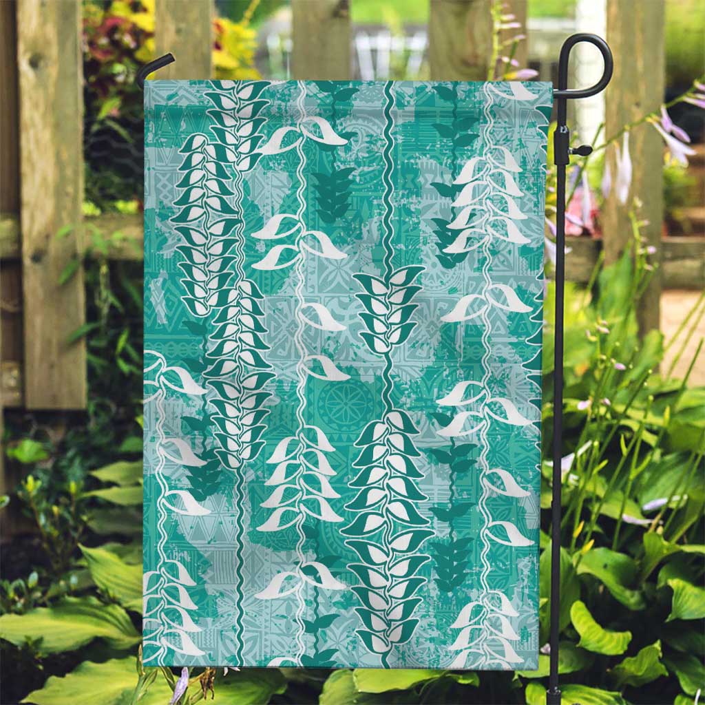 Teal Hawaii Tapa Pattern Garden Flag With Heliconia Vintage Style LT05 Garden Flag Teal - Polynesian Pride