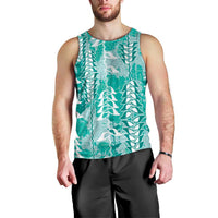 Teal Hawaii Tapa Pattern Men Tank Top With Heliconia Vintage Style LT05 - Polynesian Pride