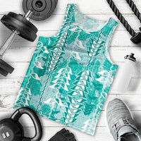 Teal Hawaii Tapa Pattern Men Tank Top With Heliconia Vintage Style LT05 - Polynesian Pride