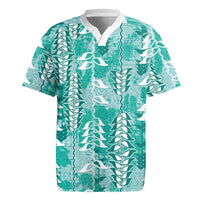 Teal Hawaii Tapa Pattern Rugby Jersey With Heliconia Vintage Style LT05 Teal - Polynesian Pride