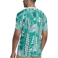 Teal Hawaii Tapa Pattern Rugby Jersey With Heliconia Vintage Style LT05 - Polynesian Pride