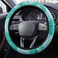 Teal Hawaii Tapa Pattern Steering Wheel Cover With Heliconia Vintage Style LT05 - Polynesian Pride
