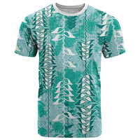 Teal Hawaii Tapa Pattern T Shirt With Heliconia Vintage Style LT05 Teal - Polynesian Pride