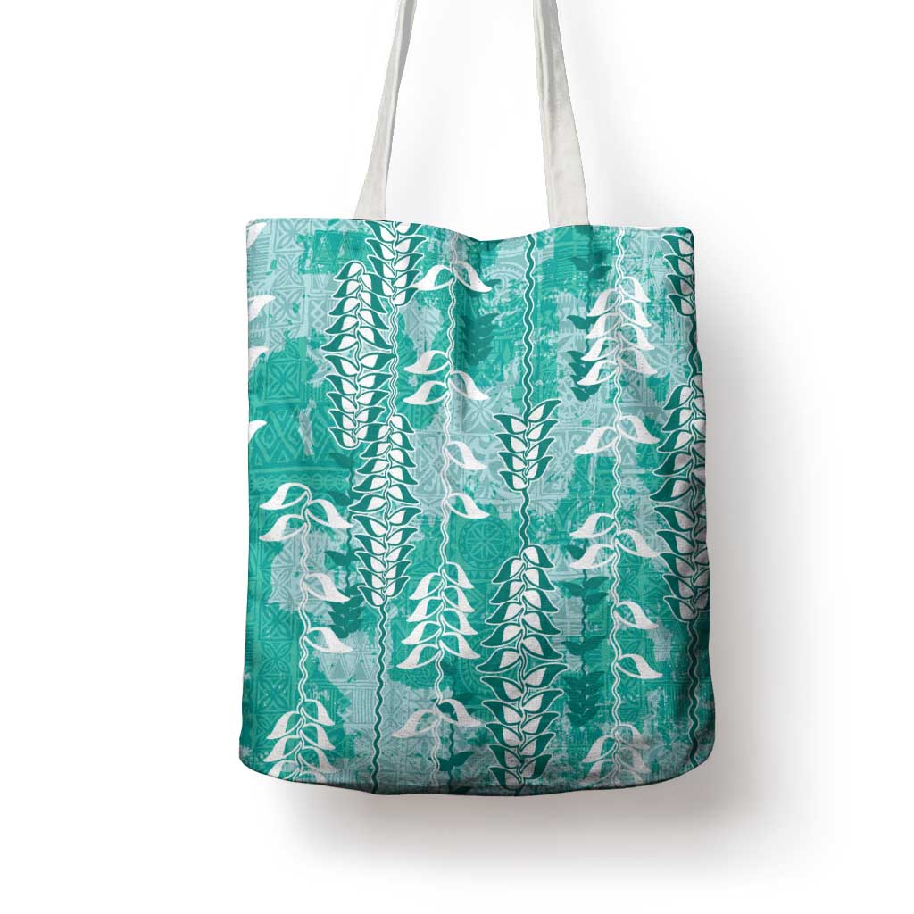 Teal Hawaii Tapa Pattern Tote Bag With Heliconia Vintage Style LT05 - Polynesian Pride
