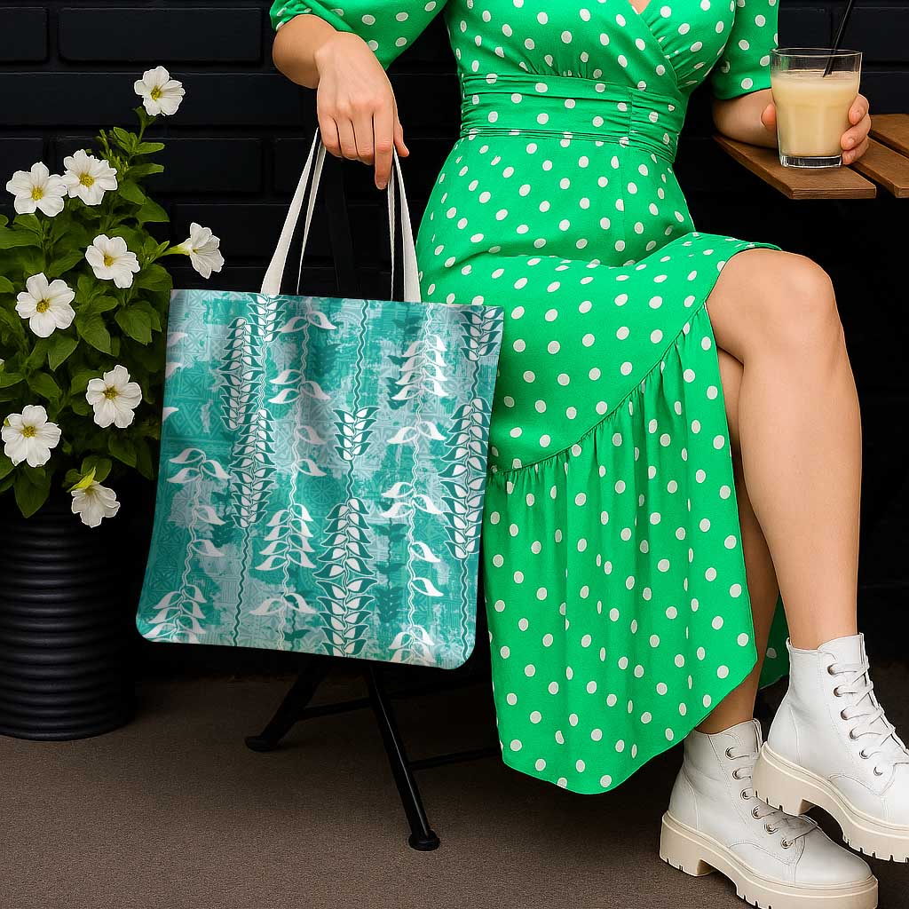 Teal Hawaii Tapa Pattern Tote Bag With Heliconia Vintage Style LT05 - Polynesian Pride