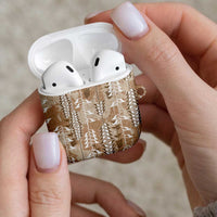 Beige Hawaii Tapa Pattern AirPods Case With Heliconia Vintage Style LT05 - Polynesian Pride