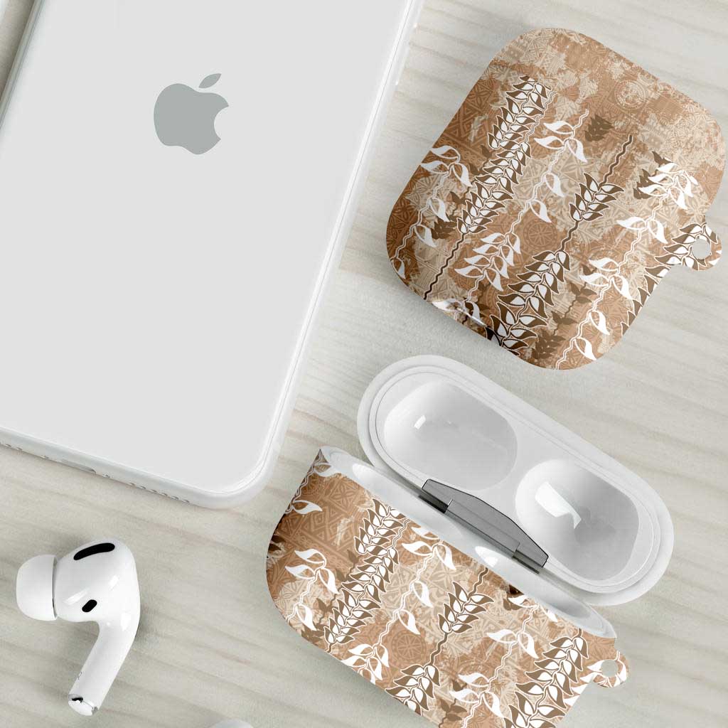 Beige Hawaii Tapa Pattern AirPods Case With Heliconia Vintage Style LT05 - Polynesian Pride