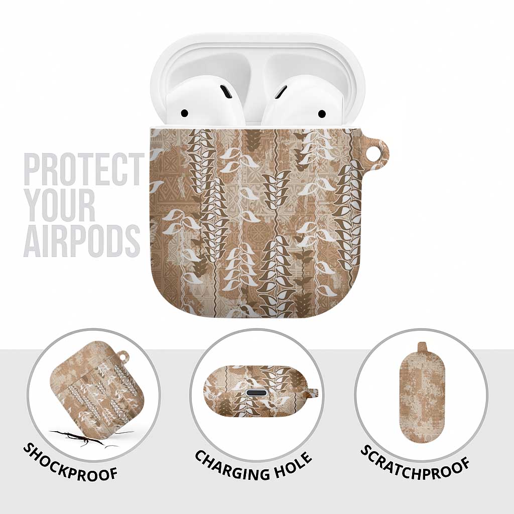 Beige Hawaii Tapa Pattern AirPods Case With Heliconia Vintage Style LT05 - Polynesian Pride