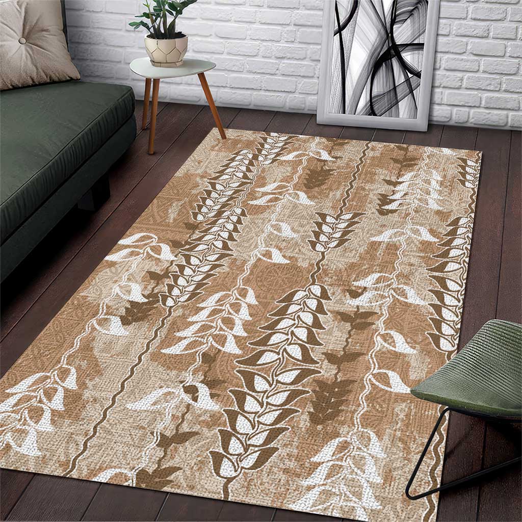 Beige Hawaii Tapa Pattern Area Rug With Heliconia Vintage Style LT05 Beige - Polynesian Pride