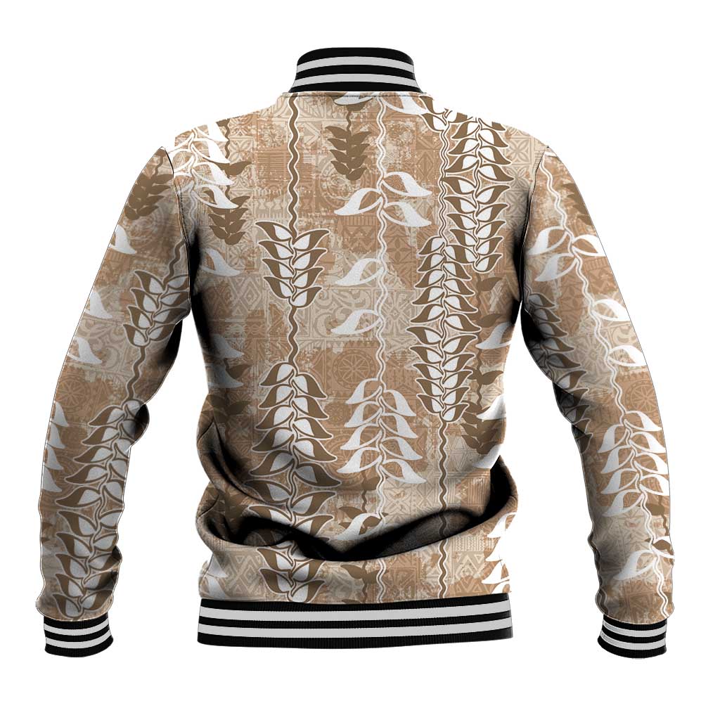 Beige Hawaii Tapa Pattern Baseball Jacket With Heliconia Vintage Style LT05 - Polynesian Pride