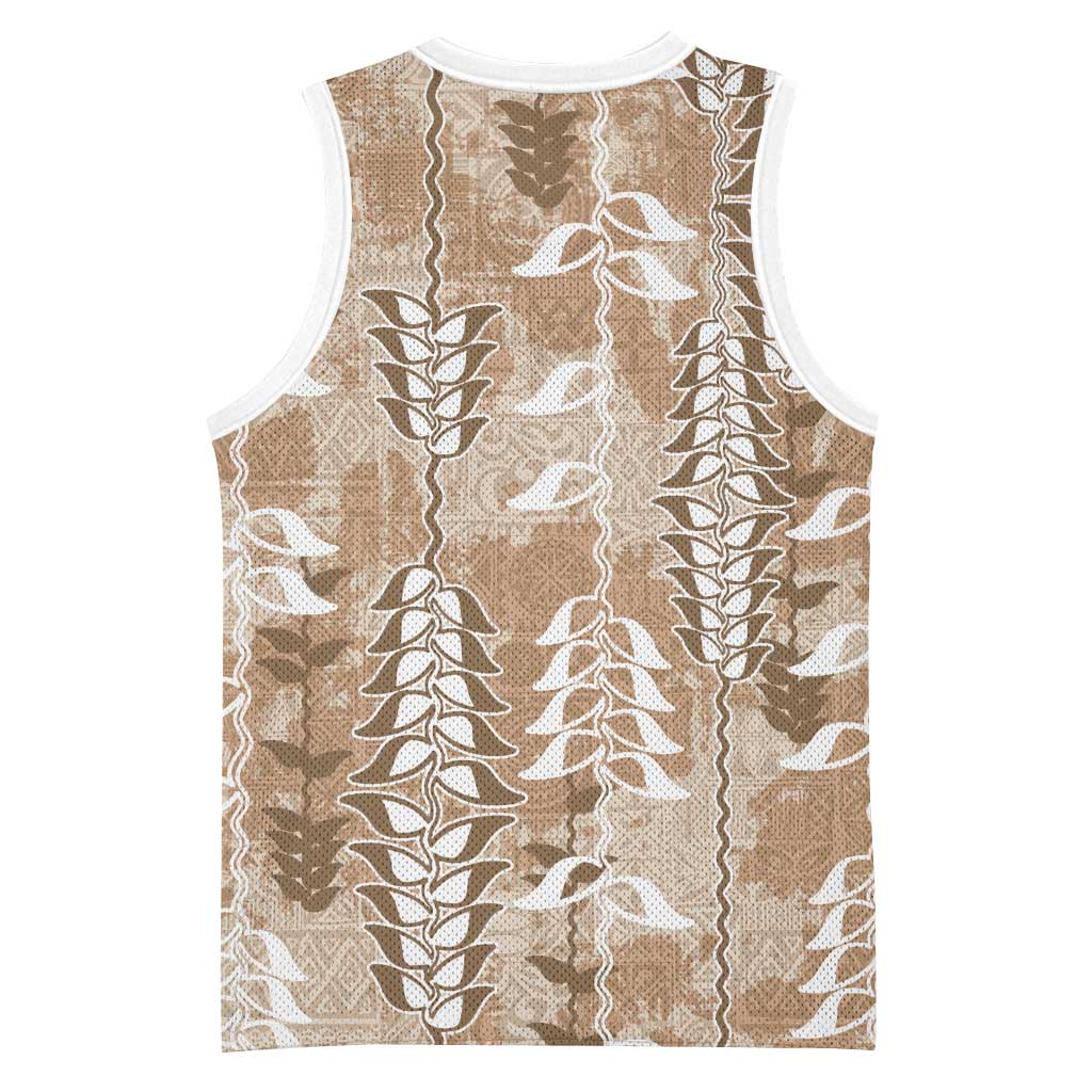 Beige Hawaii Tapa Pattern Basketball Jersey With Heliconia Vintage Style LT05 - Polynesian Pride