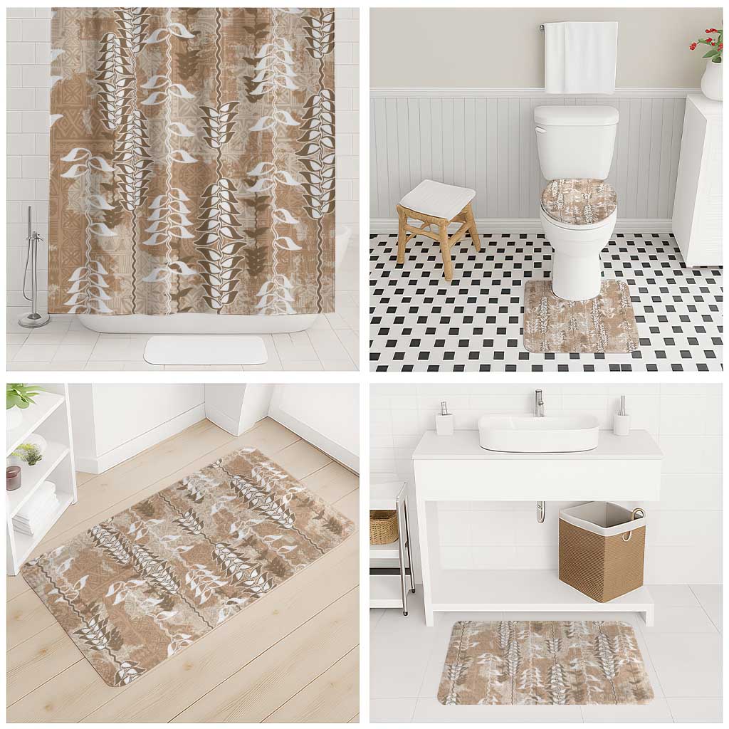 Beige Hawaii Tapa Pattern Bathroom Set With Heliconia Vintage Style LT05 - Polynesian Pride