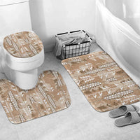 Beige Hawaii Tapa Pattern Bathroom Set With Heliconia Vintage Style LT05 Mat Set Only (3 pcs) One Size Beige - Polynesian Pride