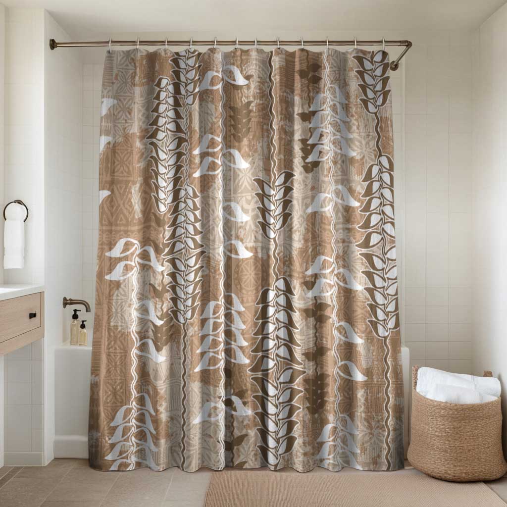Beige Hawaii Tapa Pattern Bathroom Set With Heliconia Vintage Style LT05 Shower Curtain Only Beige - Polynesian Pride