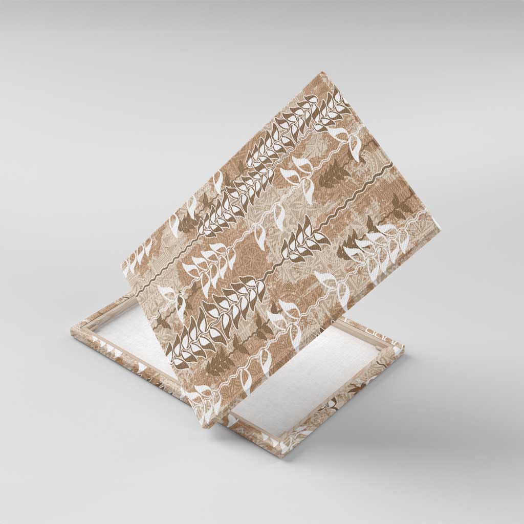 Beige Hawaii Tapa Pattern Canvas Wall Art With Heliconia Vintage Style LT05 With Frame Beige - Polynesian Pride