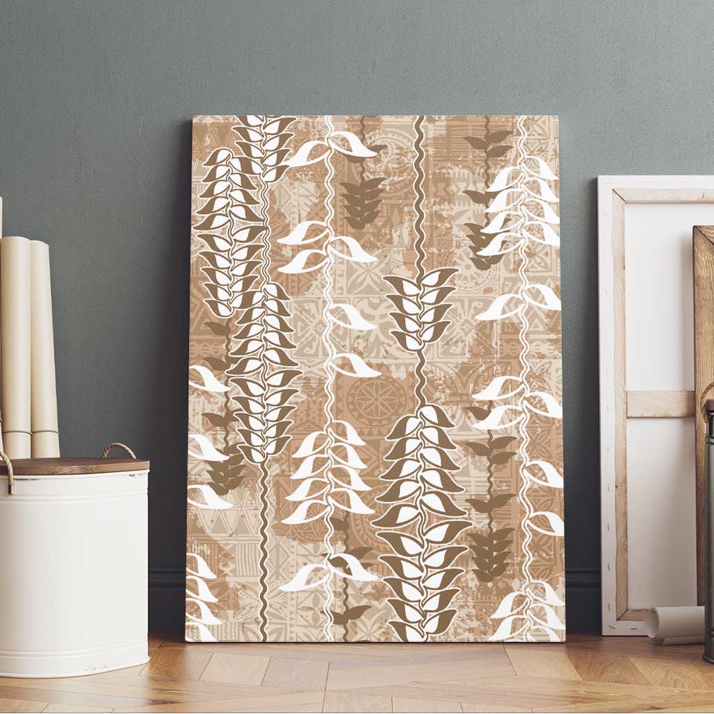 Beige Hawaii Tapa Pattern Canvas Wall Art With Heliconia Vintage Style LT05 - Polynesian Pride