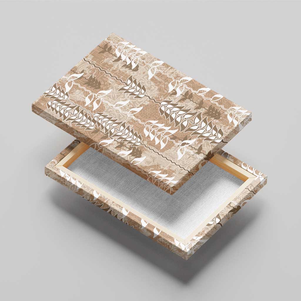 Beige Hawaii Tapa Pattern Canvas Wall Art With Heliconia Vintage Style LT05 - Polynesian Pride