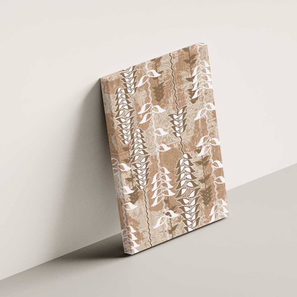 Beige Hawaii Tapa Pattern Canvas Wall Art With Heliconia Vintage Style LT05 - Polynesian Pride