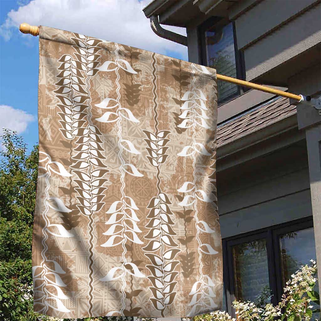 Beige Hawaii Tapa Pattern Garden Flag With Heliconia Vintage Style LT05 - Polynesian Pride