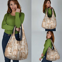 Beige Hawaii Tapa Pattern Grocery Bag With Heliconia Vintage Style LT05 - Polynesian Pride