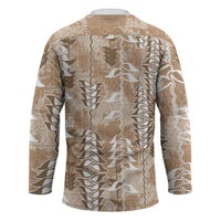 Beige Hawaii Tapa Pattern Hockey Jersey With Heliconia Vintage Style LT05 - Polynesian Pride