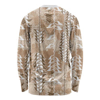Beige Hawaii Tapa Pattern Long Sleeve Shirt With Heliconia Vintage Style LT05 - Polynesian Pride